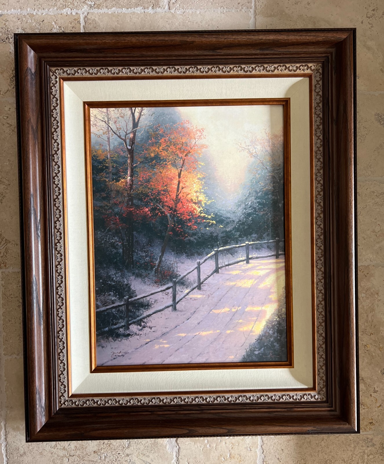 THOMAS KINKADE «FIRST SNOW» 24″ x 18″ A/P HAND EMBELLISHED GICLEE CANVAS w/COA