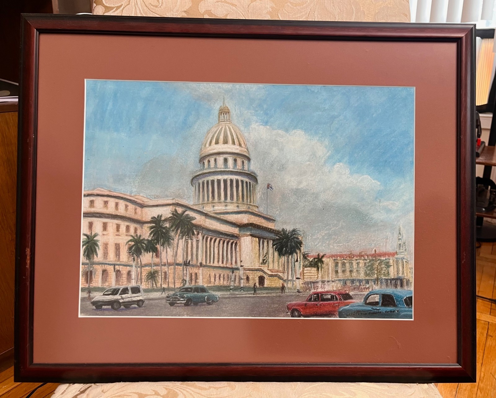 Framed Cuban Capitolio Watercolor Painting Havana Landmark – Legally Obtained
