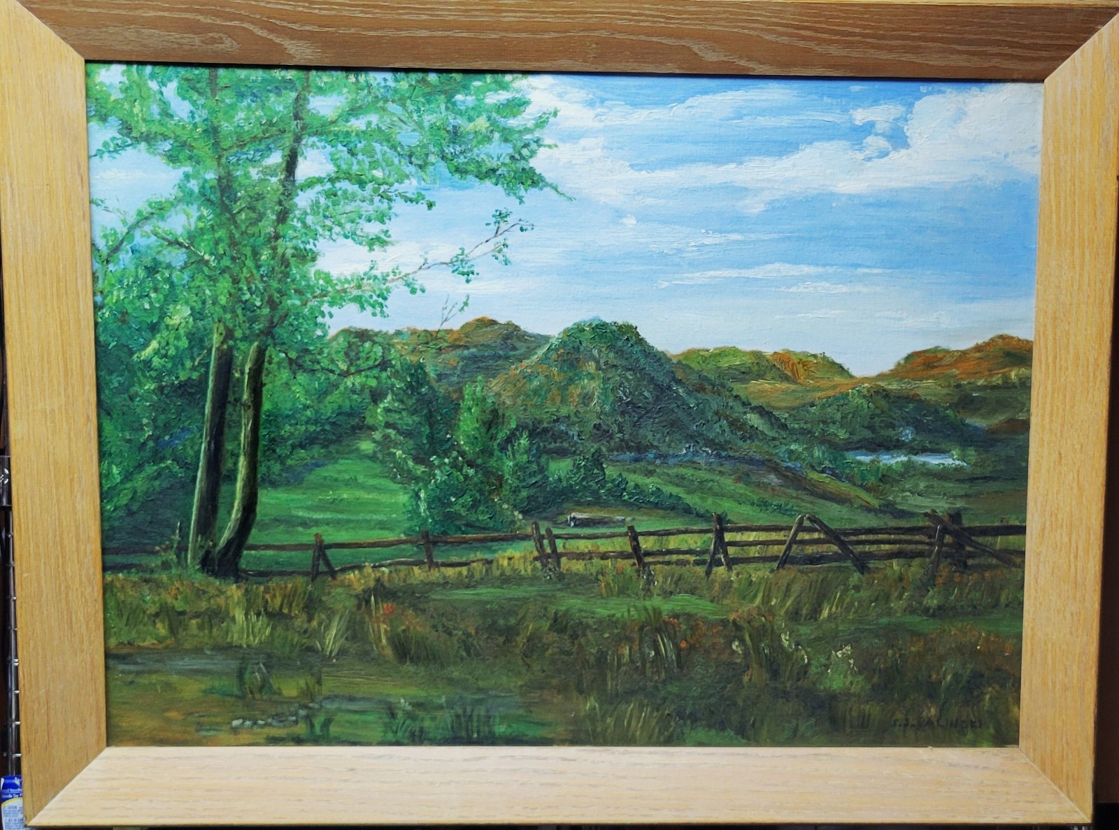Superb 1970s 30 x 22 inch Landscape oil Painting by S J Palinski in Period Frame
