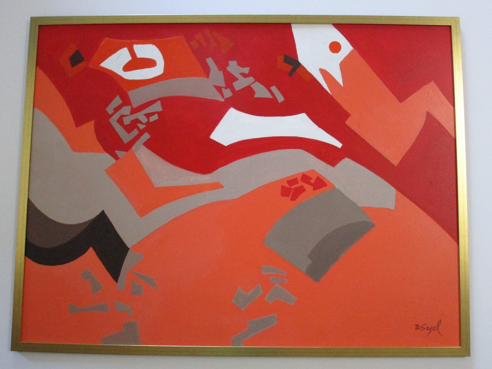 LARGE DAVID SEGEL PAINTING NON OBJECTIVE BIG RED MODERNIST GEOMETRIC MODERNISM