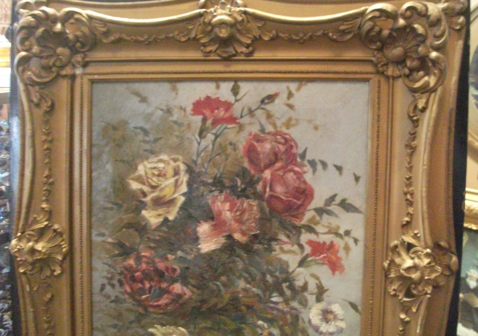 c1925 Impressionistic Roses Flowers Orginial framed OIL canvas ART painting