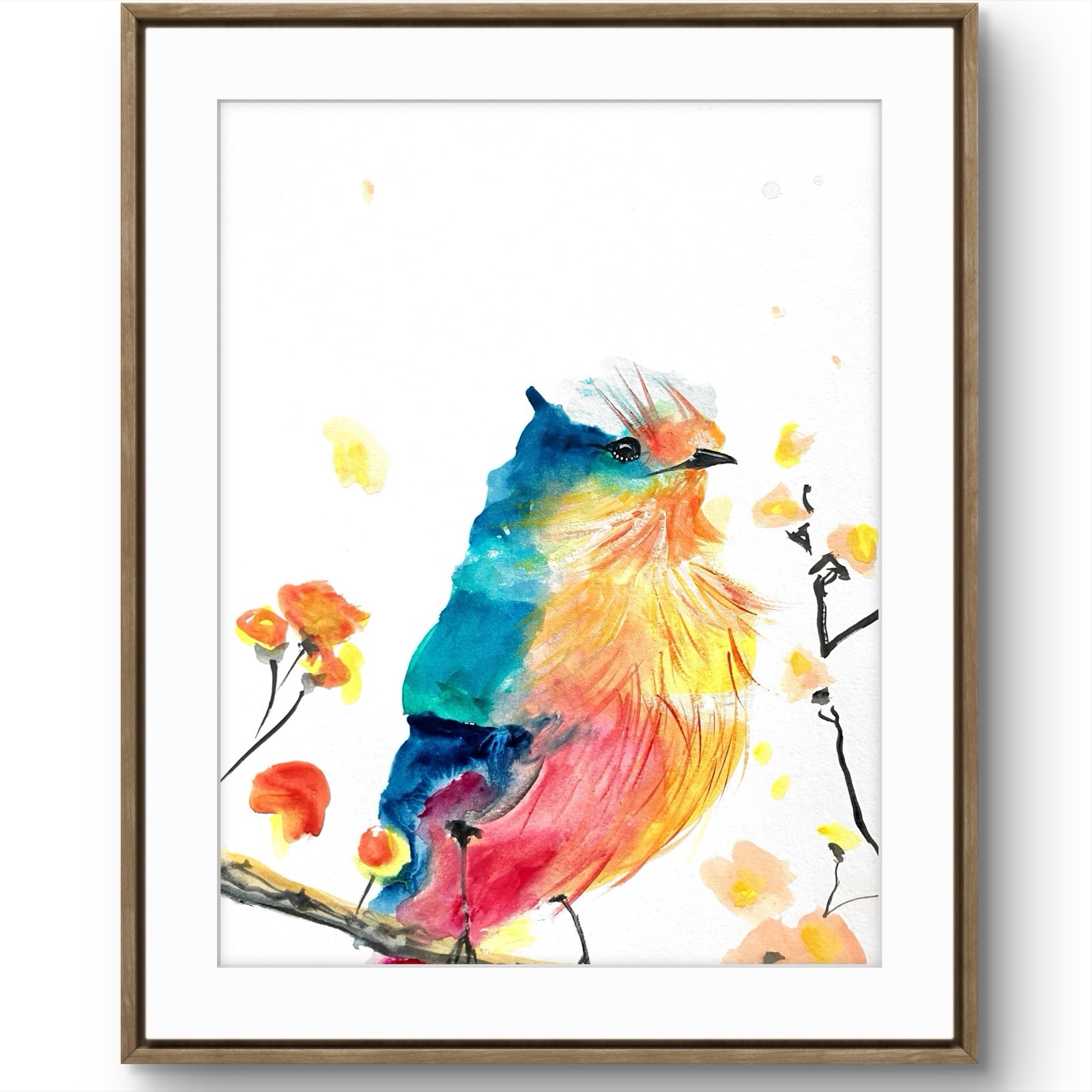 TITA PAINTZ Colorful Watercolor Bird Portrait Hand Painted 9×12 Wall Art