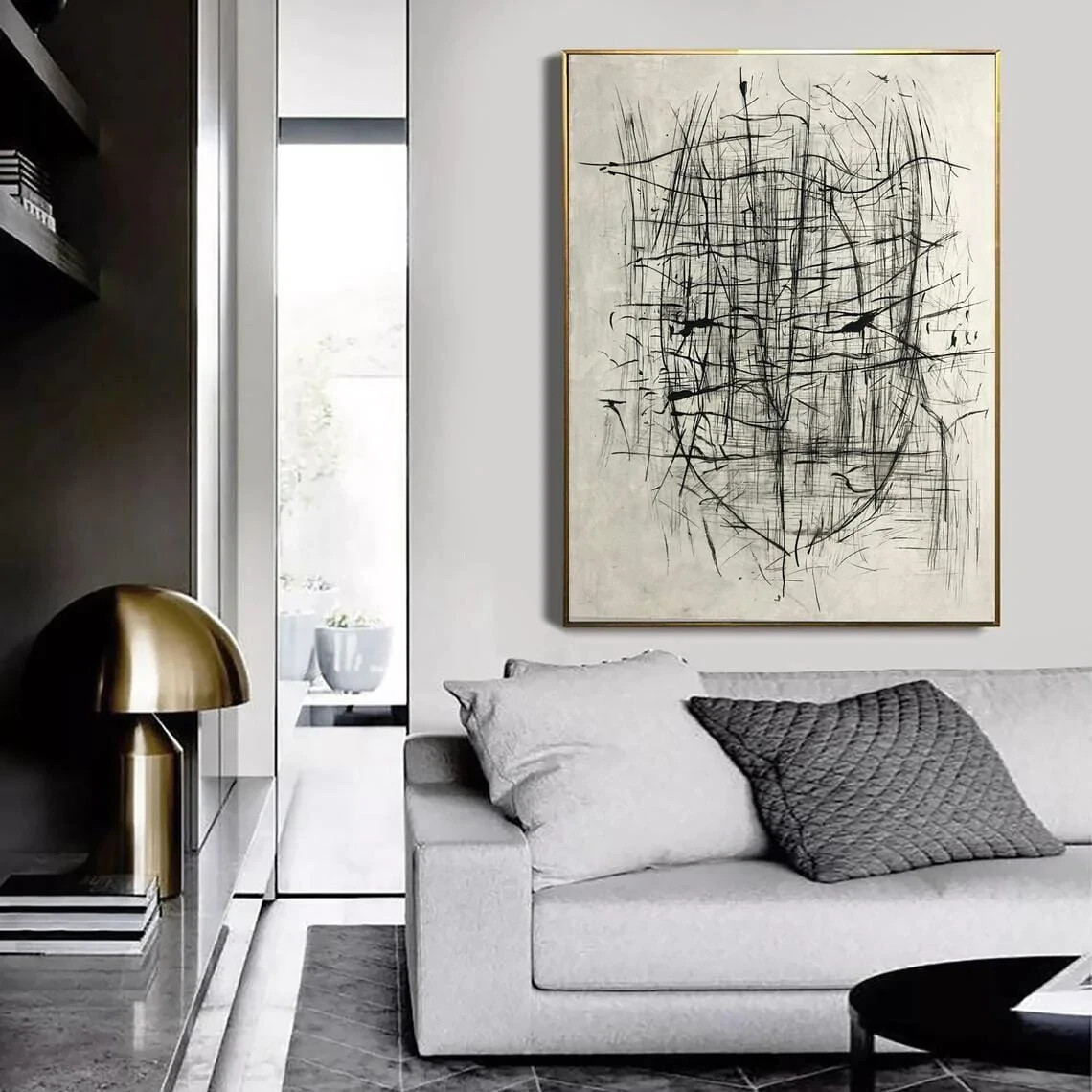 Large Abstract Gray Paintings On Canvas Modern Black And White Art