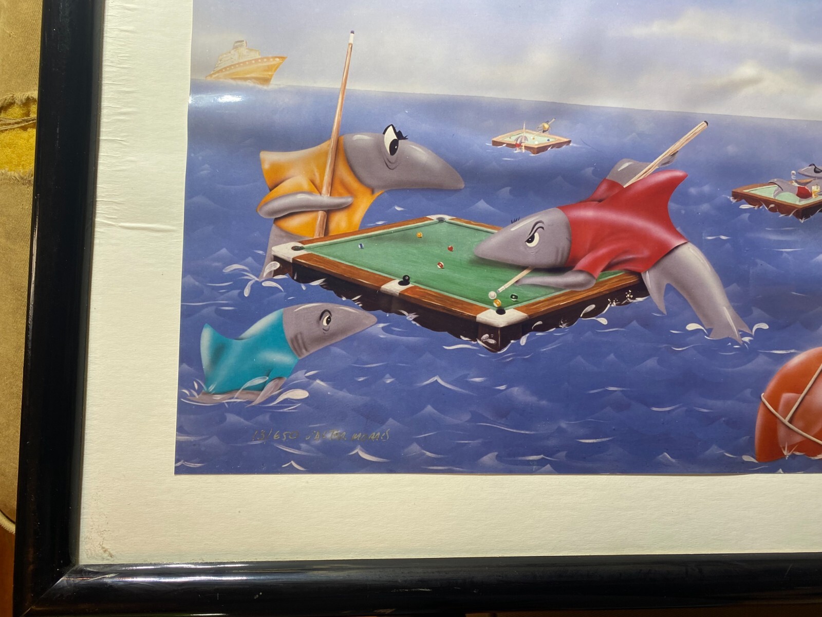 Valter Morais » Sharks Playing Pool» Limited Edition Print – Signed And Framed