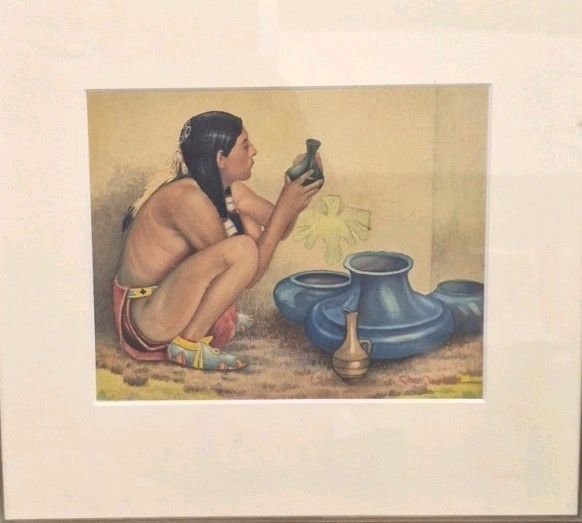 Stunning «San Juan Potter» or «Indian Potter» Watercolor Signed Chaz Charlton