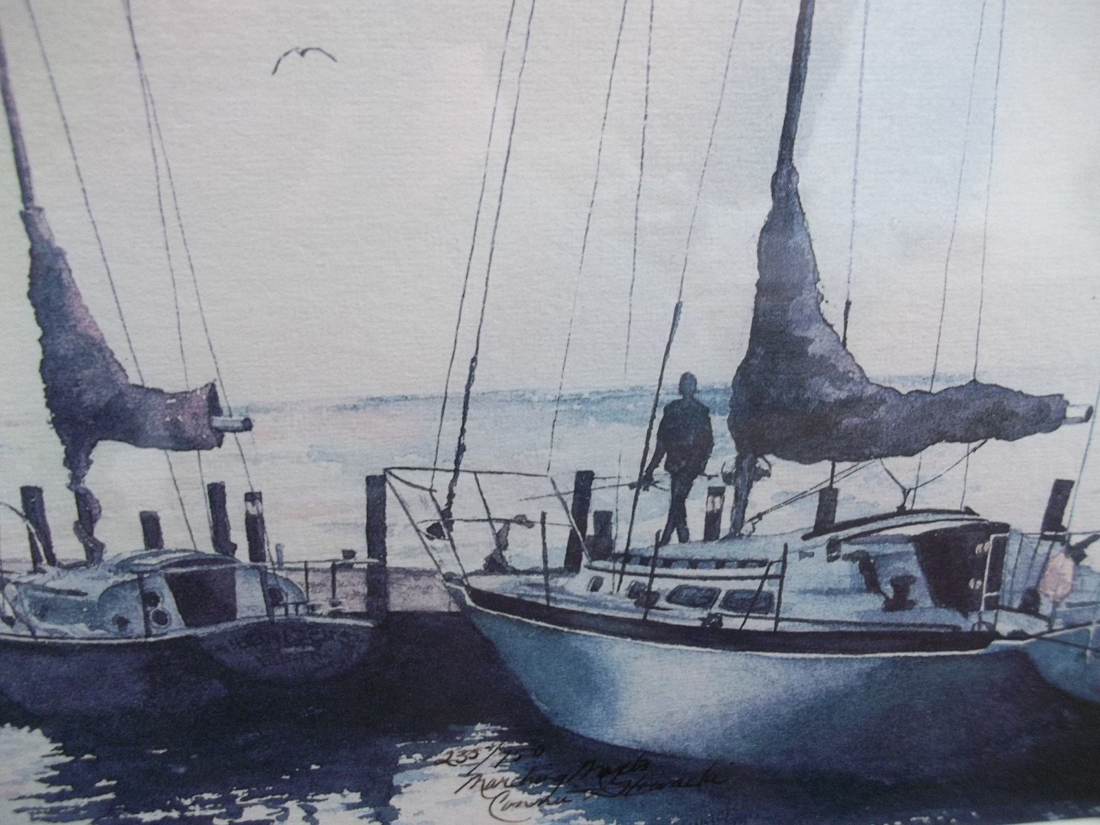Watercolor 21×17 Artist Connie Glowacki Nautical 235/750 See Pics!