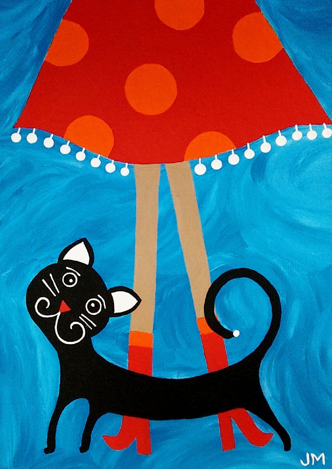Sale! original painting 5×7″ signed art keepsake gift «Cat and Heels»