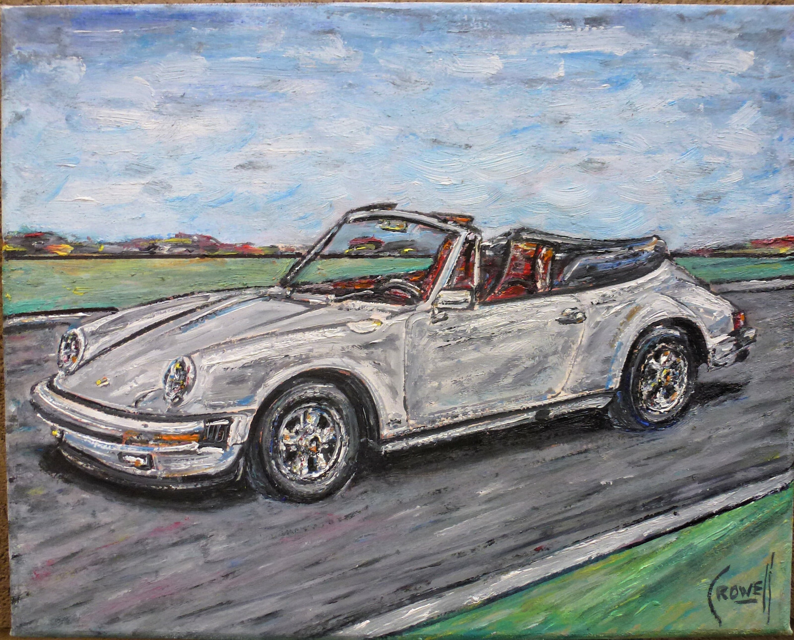 1989 PORSCHE 911 cabriolet 8×10 oil painting sports car original signed CROWELL