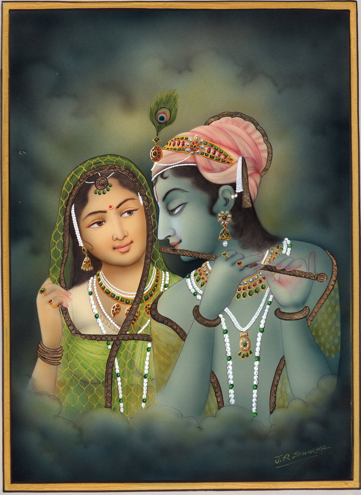 Krishna Radha Love Story Art Handmade Hindu Religious Ethnic Modern Painting