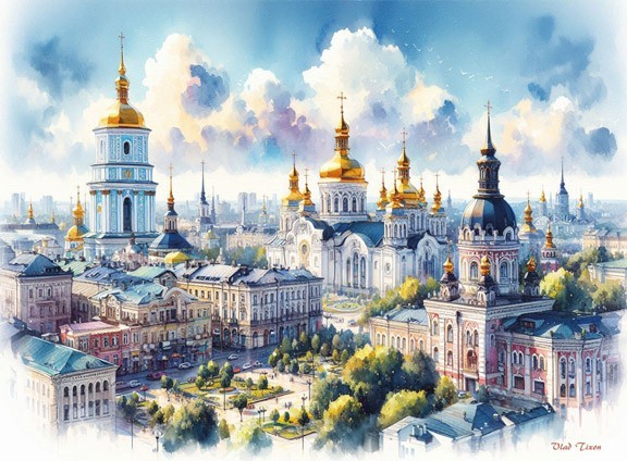 KIEV Ukraine. Landscape Painting Giclee Canvas 16×20″ with mat frame