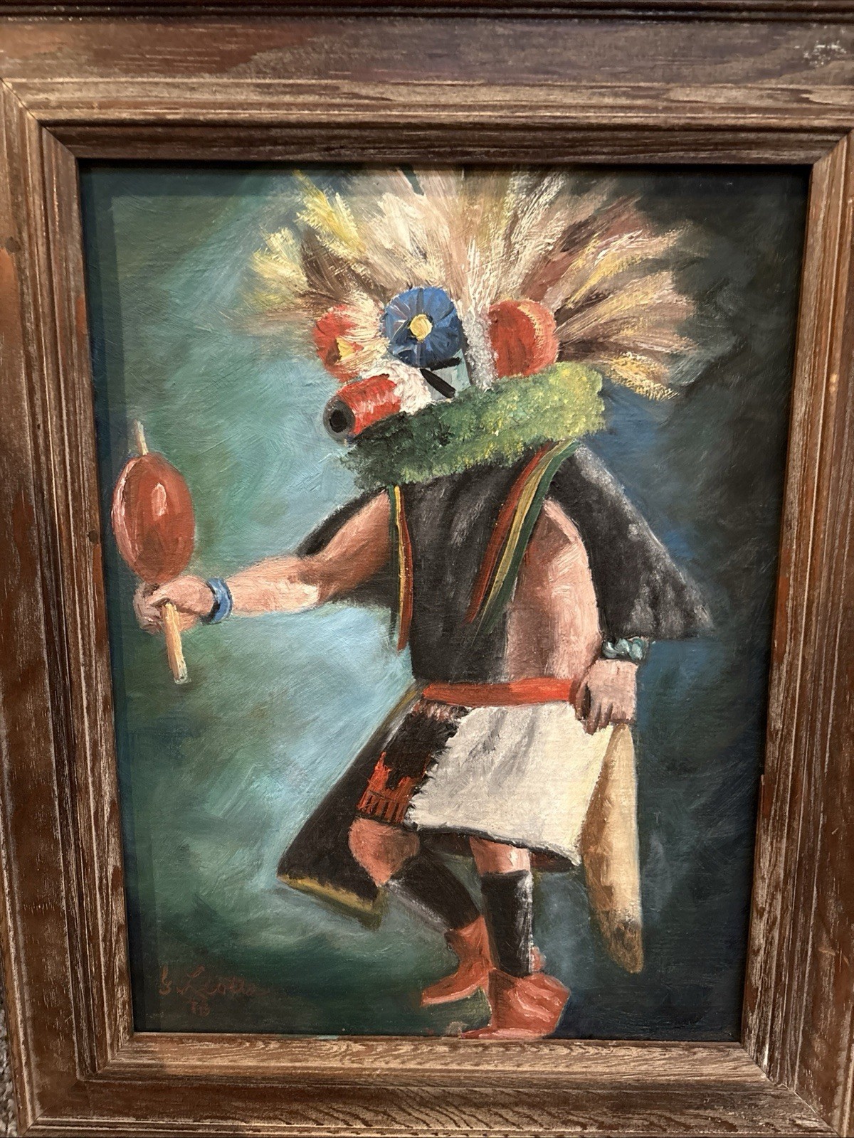 Signed Painting of Native American Man Dance Southwest Art Vtg