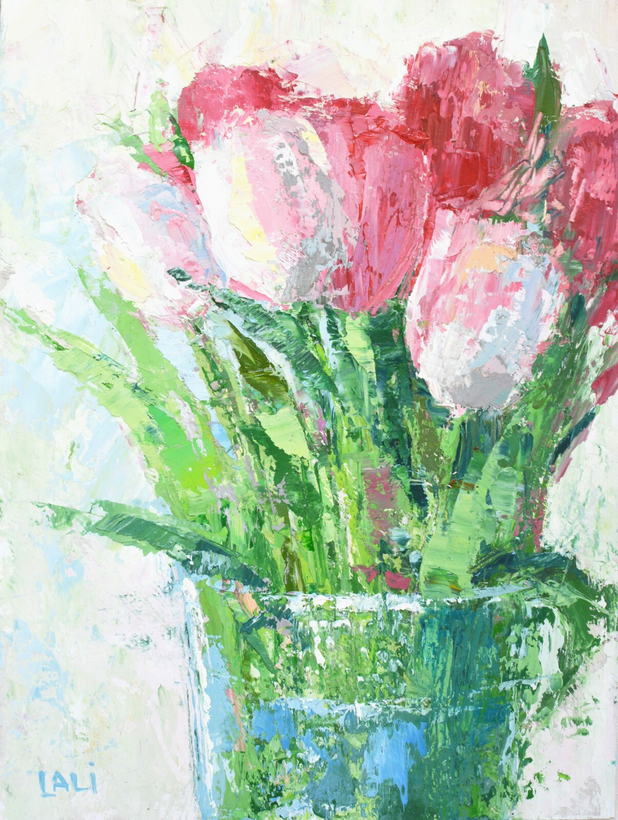 Tulips Original Oil Painting Impasto 8″x6″ Modern art White flowers Floral art