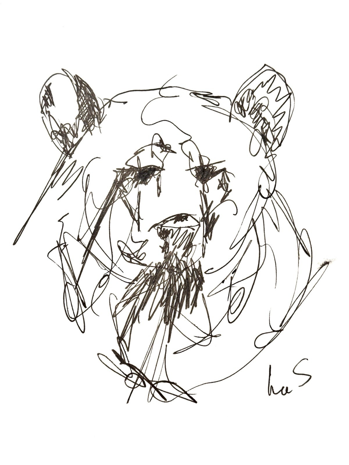 Original Abstract Expressionism 9X12 Bear Paper Ink Gestural Handmade Signed 14