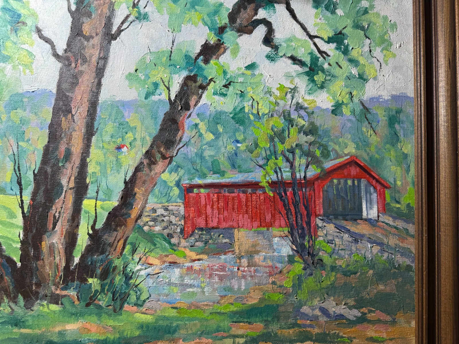 Richard D. Schultz (1915 – 2007) «Bogert’s Covered Bridge, Lehigh» Oil Painting