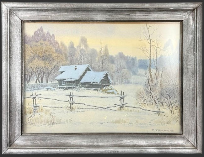 Mikhail Kupriyanov (1903-1991) Watercolor Painting Soviet Winter Landscape