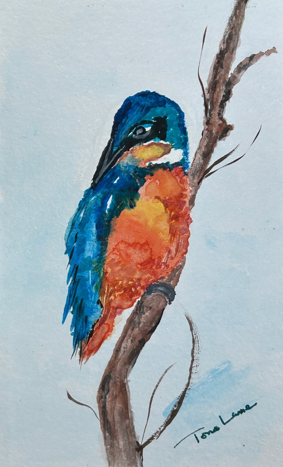 Gouache painting original «Kingfisher» 8 in x 5 in. By Artist Tone Lane