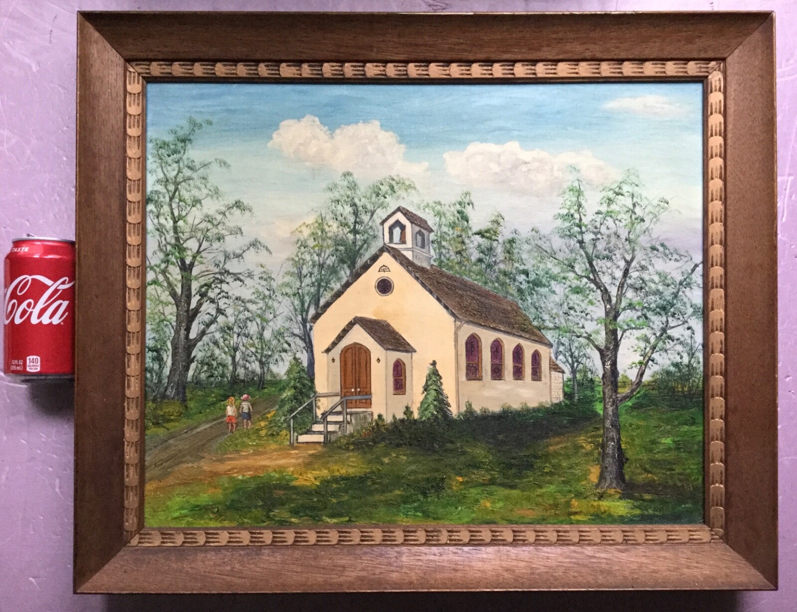 Vintage Primitive Painting titled “MERRY BAPTIST CHAPEL 1871” painted in 1974