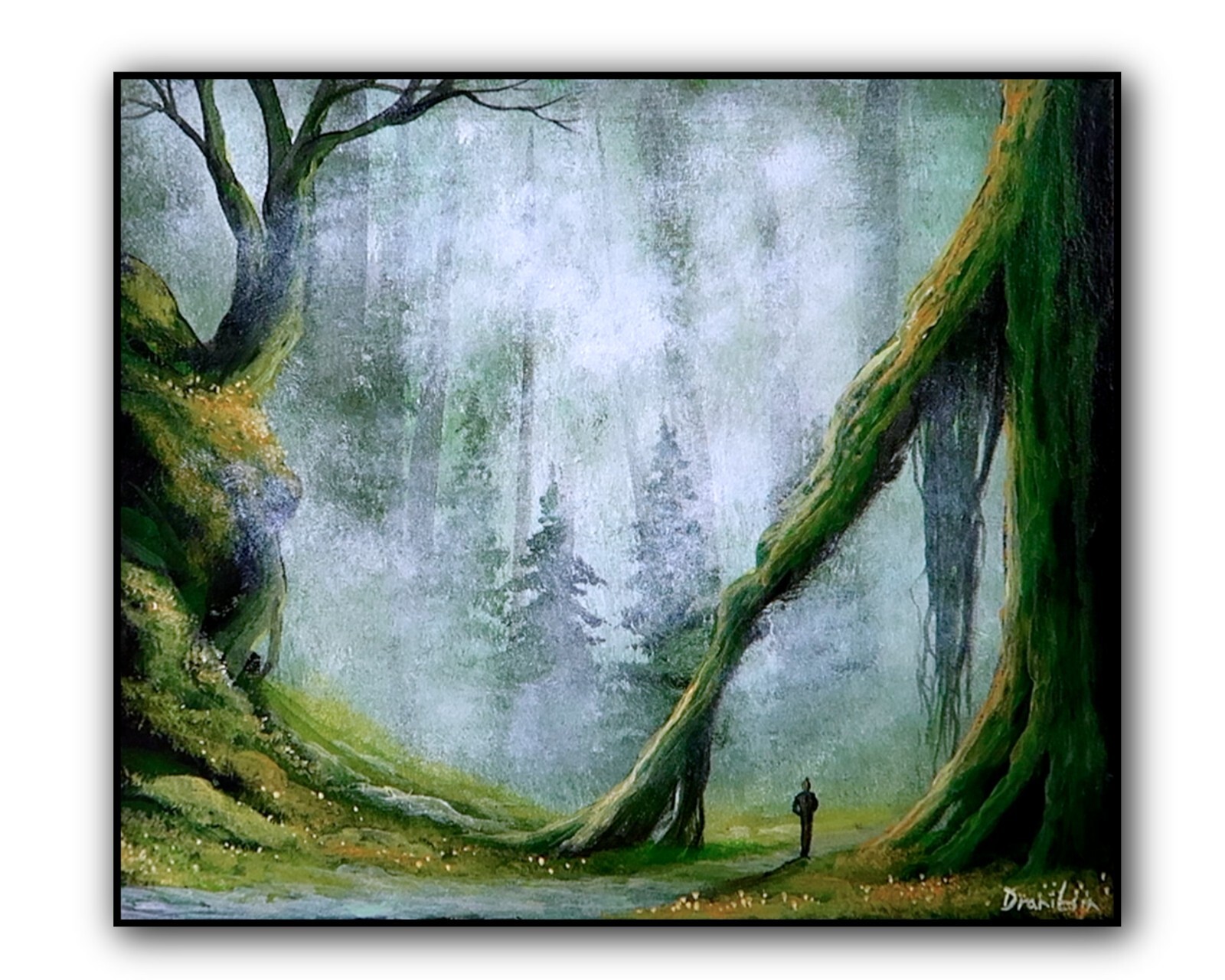 Original Acrylic Landscape Painting 12×14″ Giant Tree and a Man Wall Art