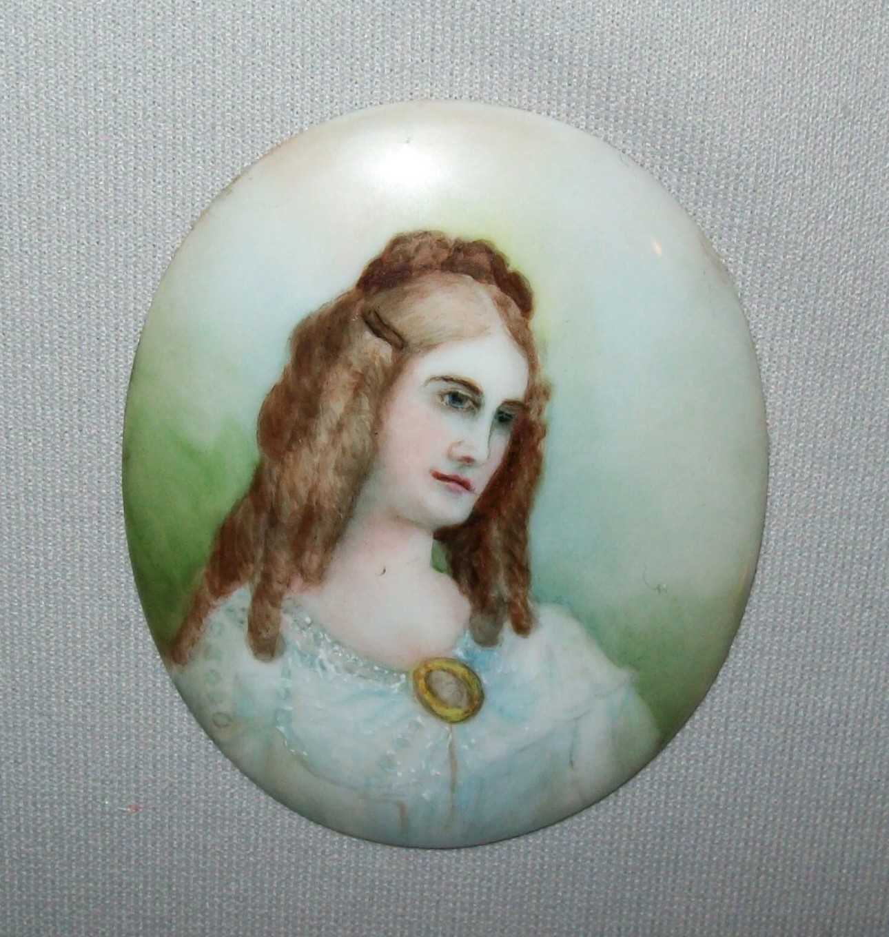 Old Antique Vtg 19th C 1800s Miniature Portrait Painting Young Woman Porcelain