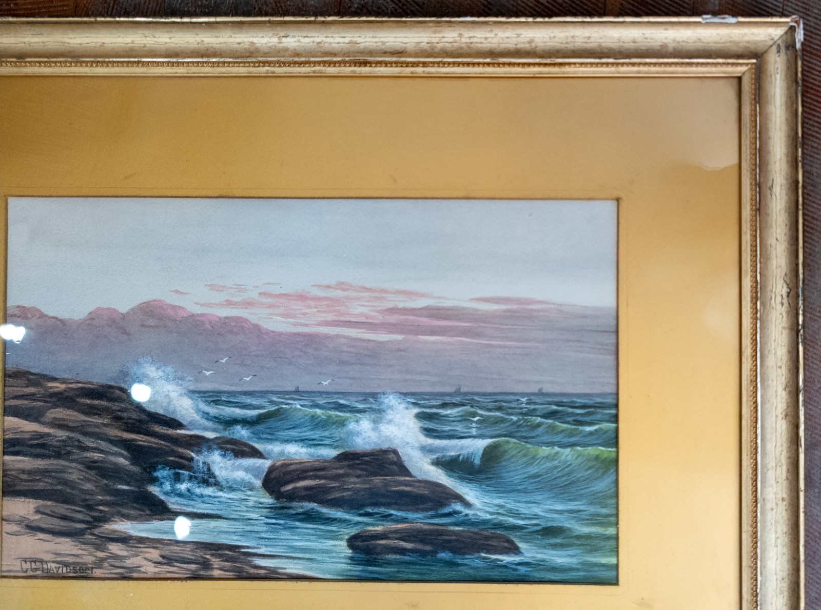 Antique Charles Grant Davidson Watercolor Painting of Seashore Waves Luminist