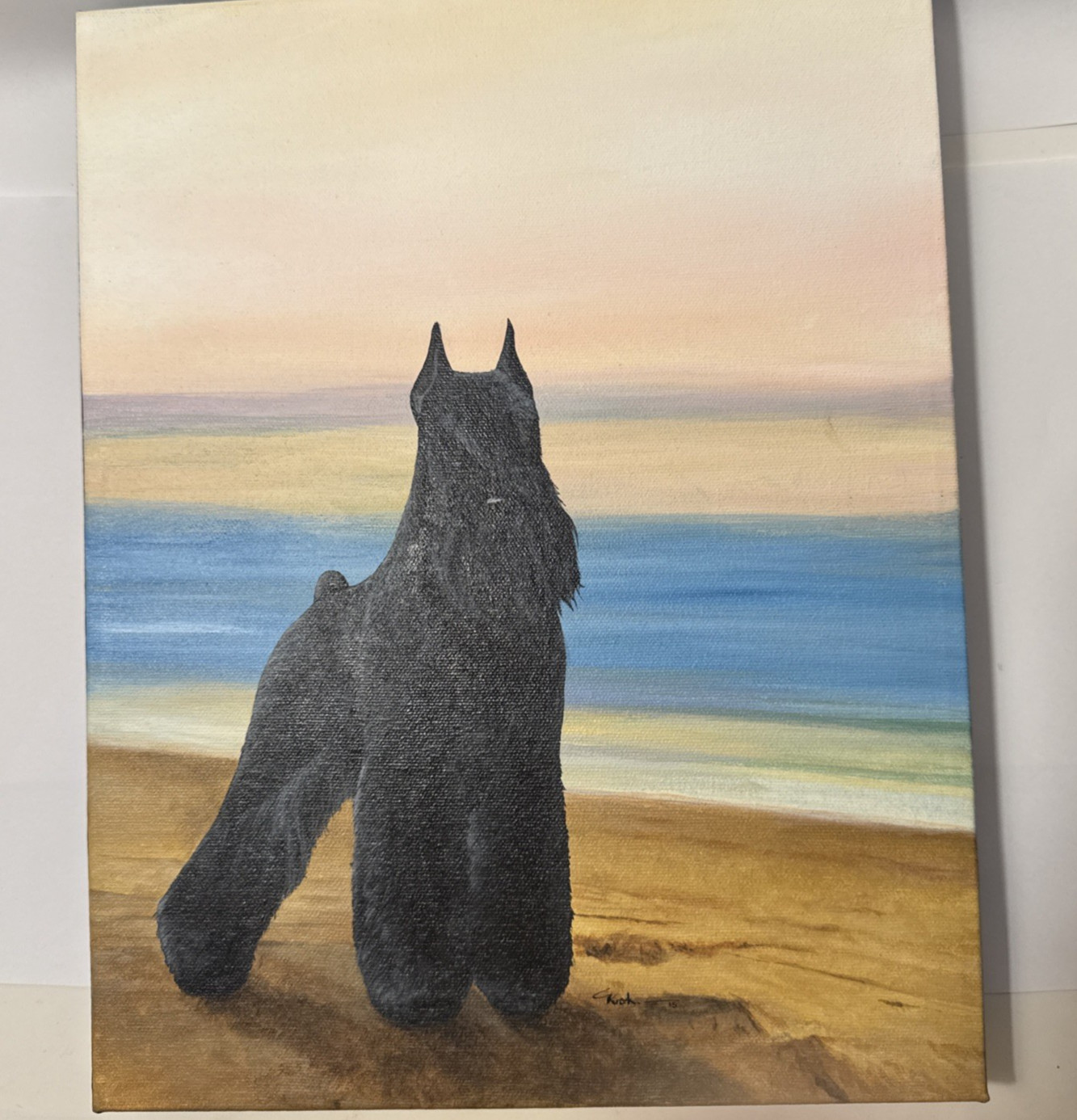 Black Miniature Schnauzer Painting by Connie Krohn 14″x11″x1.5″ Acrylic/Canvas