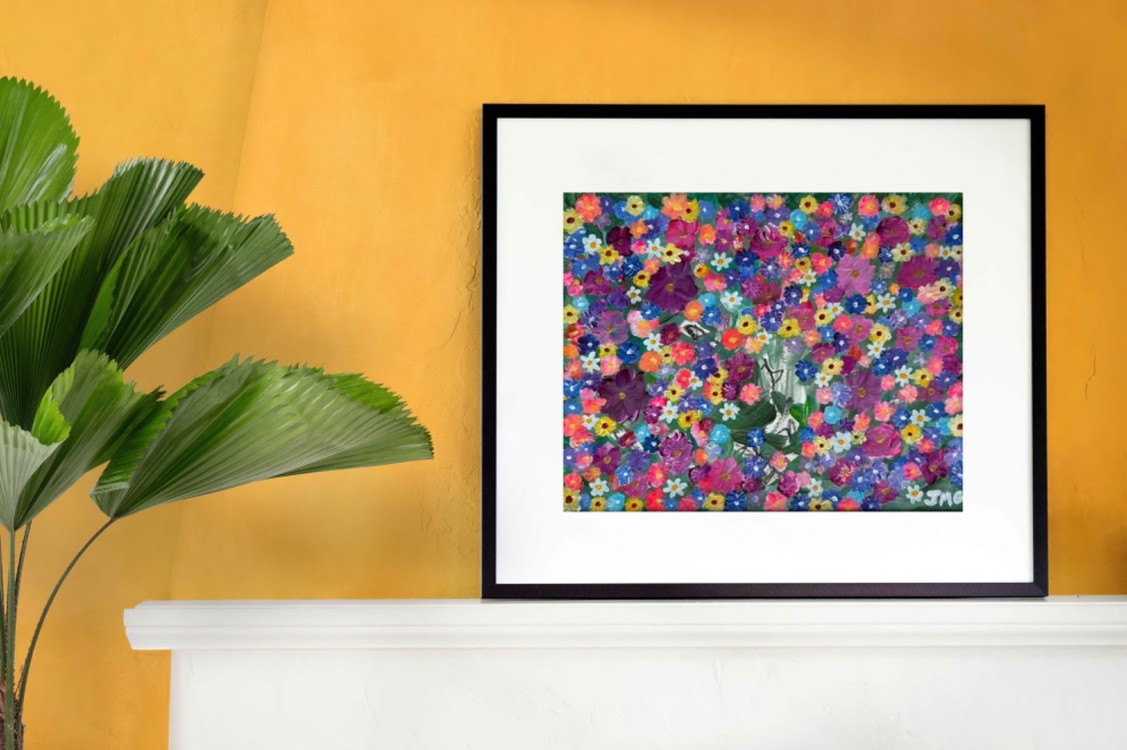 Painting Original Flowers Acrylic Art Matted 11×14 Colorful Acrylic Jimarieart