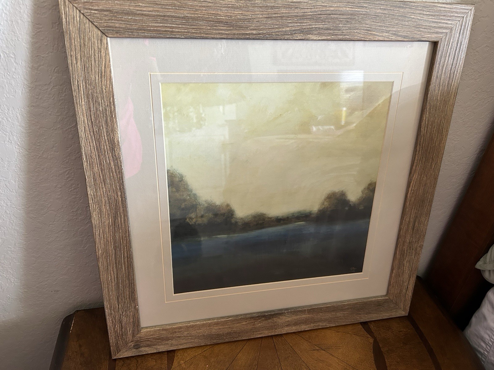 Vintage Framed & Matted Muted Misty Morning Landscape Artist Signed
