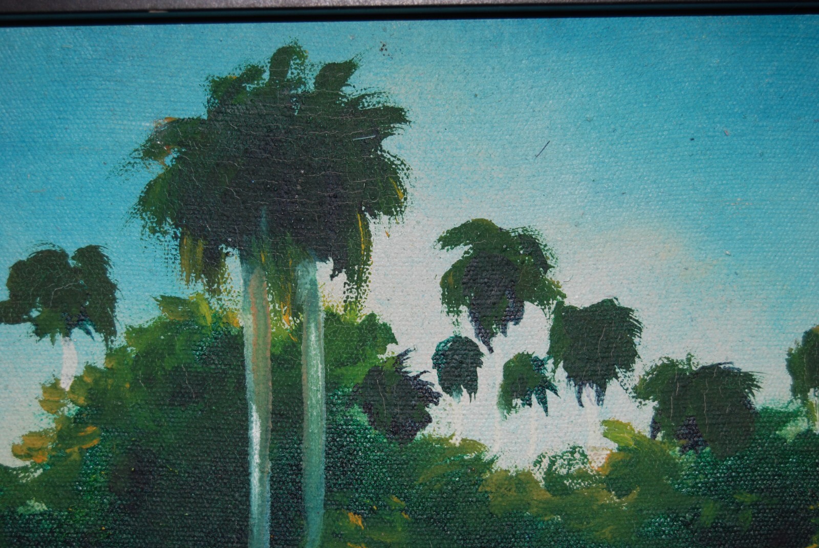 FRAMED SIGNED OIL PALMS AND HUT (BOHIO) A CUBAN COUNTRY SCENE ARTIST: CASTRILLON