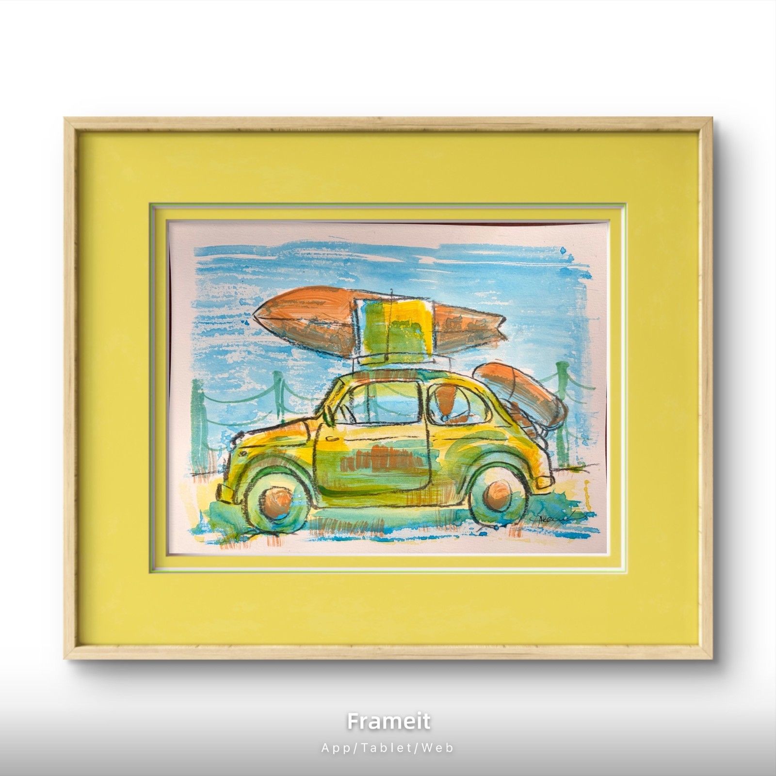 Original Beach Bug 3 Painting By Alannah Dyer- Acrylic 9×12 in. Car Trip Surf
