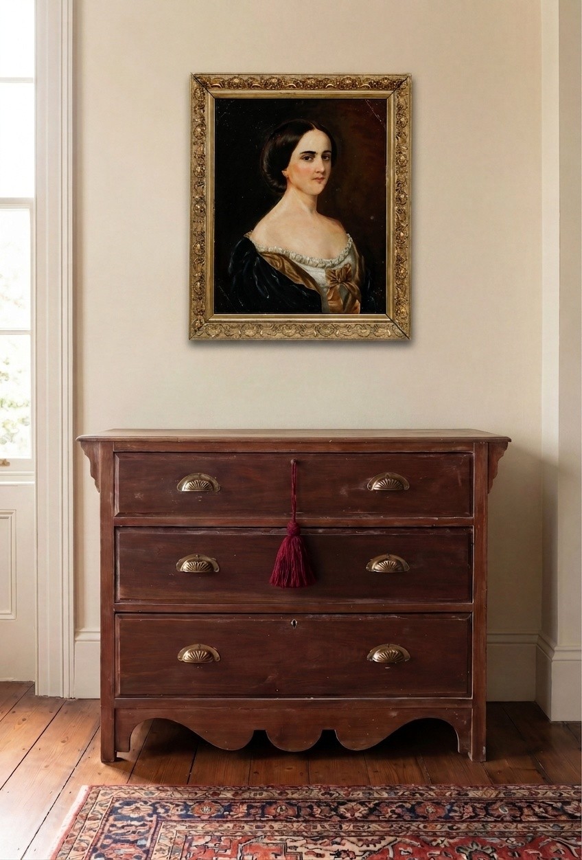 Mid 19th Century Oil – Portrait of a Fashionable Lady