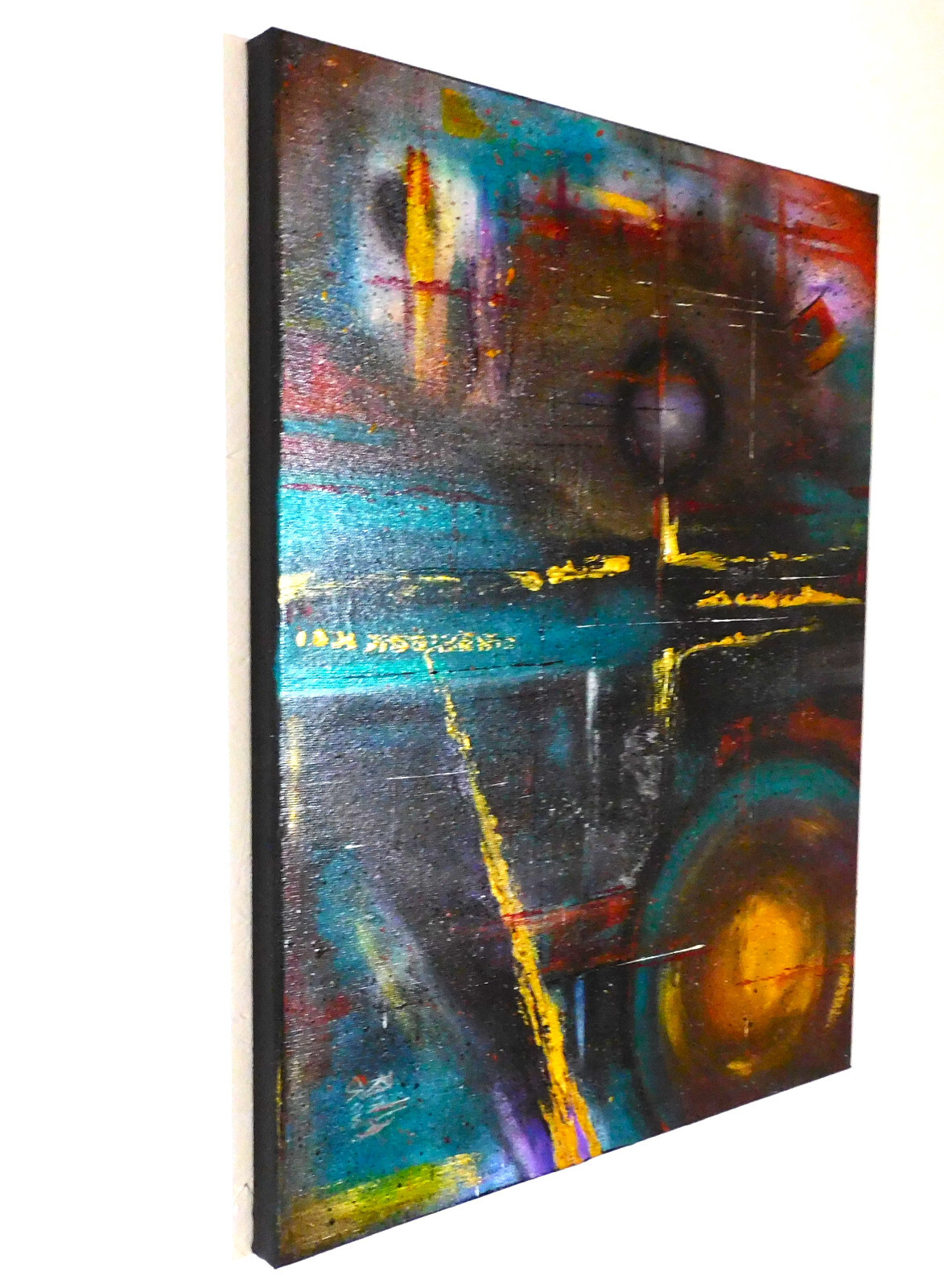 Original Abstract Celestial Planets Galaxy Outer Space Painting Art By Rain Crow