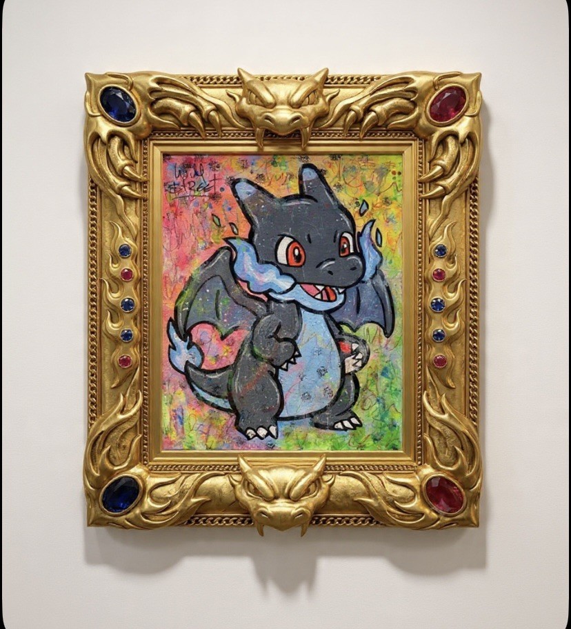 WILL STREET original 10×8 canvas painting/ Pokémon art mega charizard x banksy