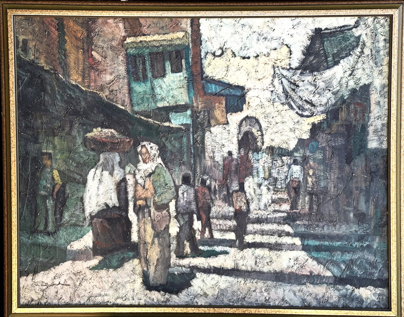 VTG Mid-20th C Original French School Expressionist O/C «Moroccan Souk», Signed!