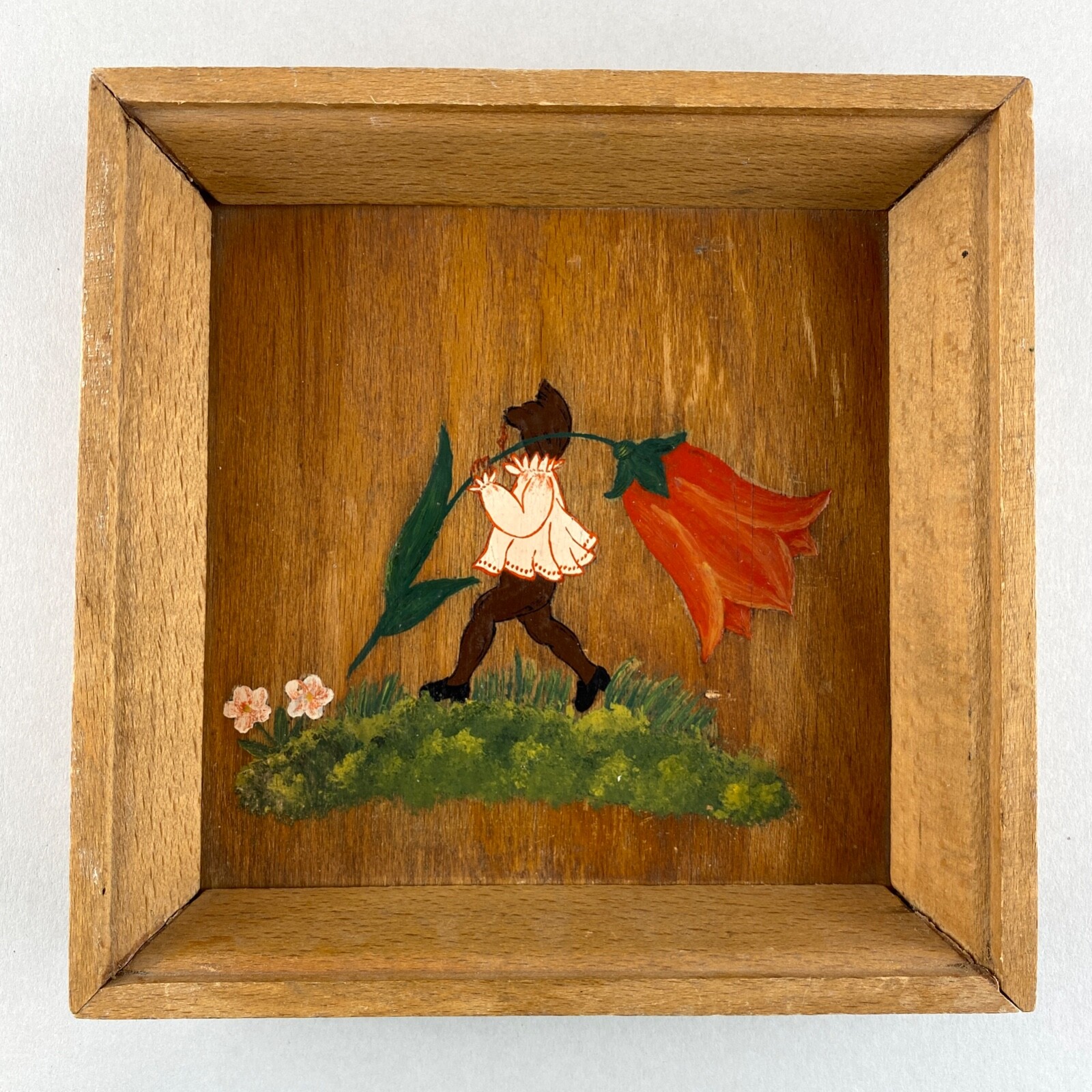 Mid Century Mini Painting Tulips Elf 16x16cm Decorative Frame Fairy Wood Picture