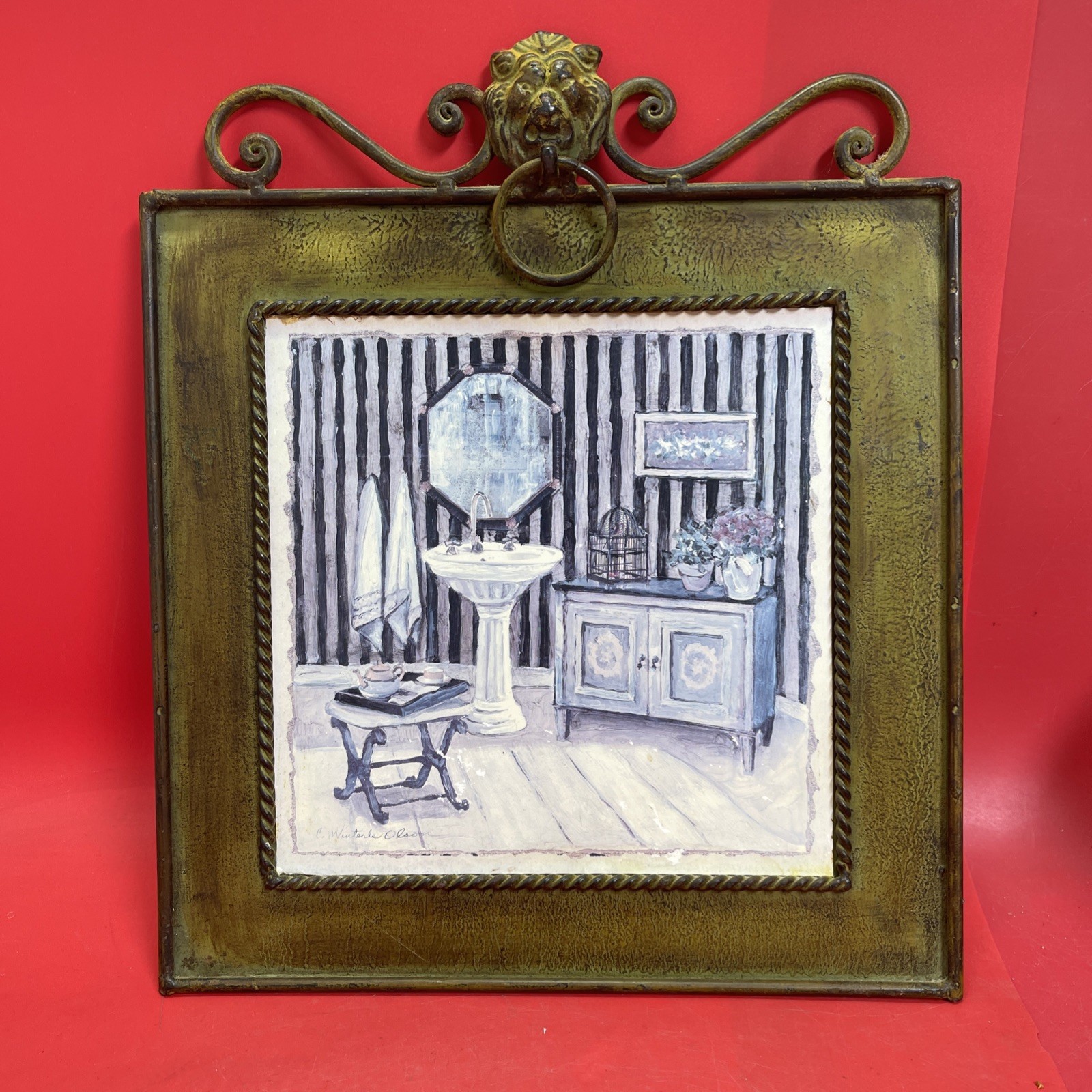 Metal Wall Art C. Winterle Olson Vanity Powder Room Lions Head Knocker 16 X 14