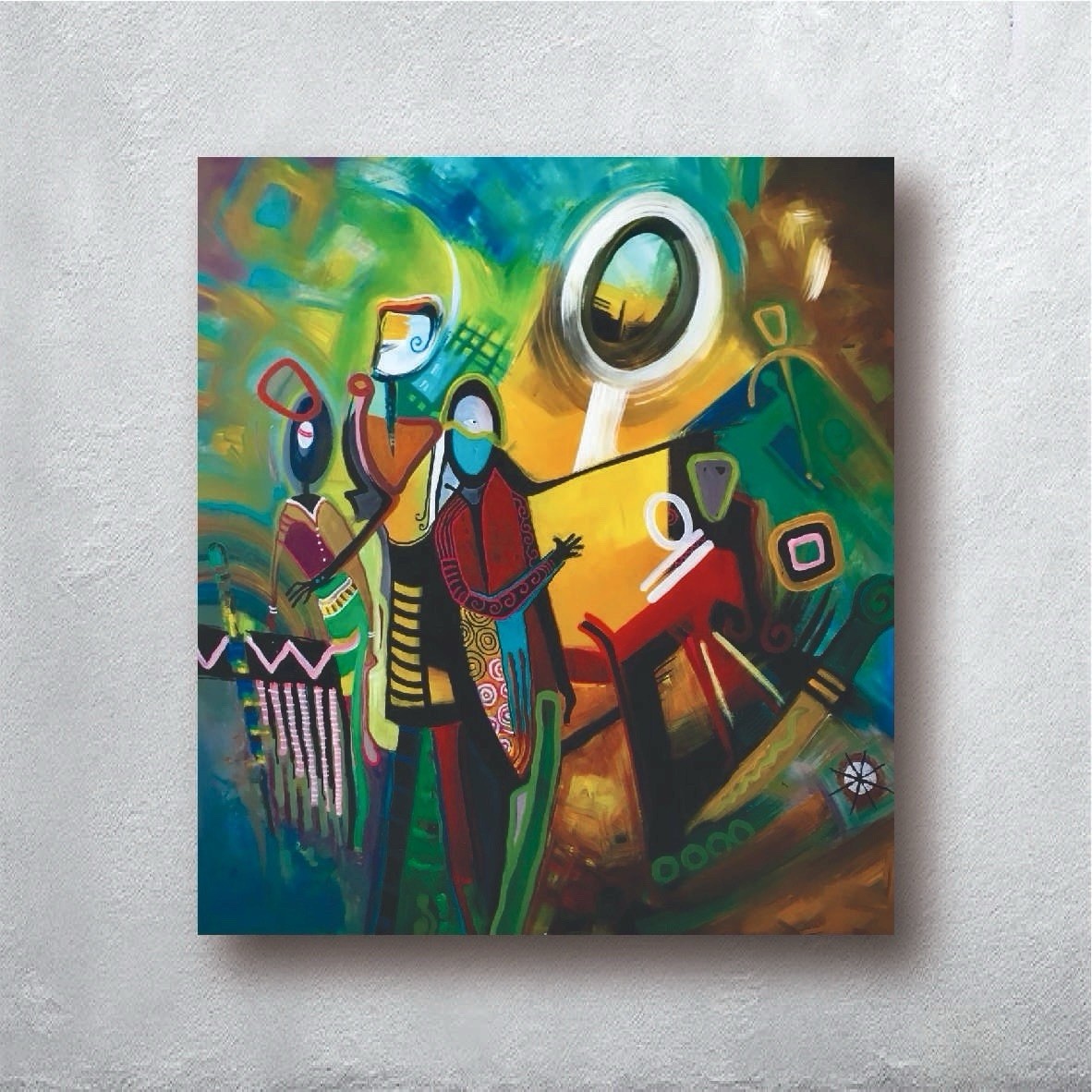 Original Acrylic painting on rolled canvas signed. Unframed. Size: 31”X 36”
