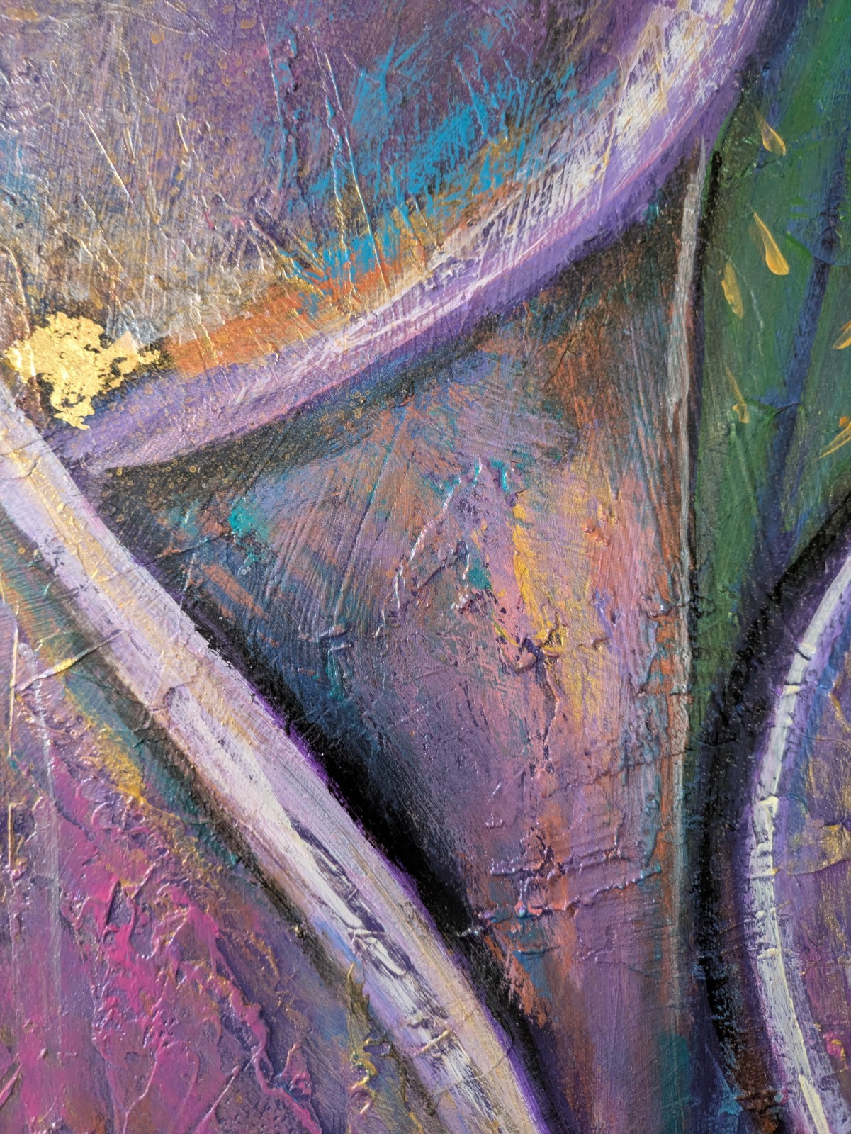 THE VIOLET FLAME — Monumental 80” Triptych | Acrylic & Gold Leaf -K. Bickman Art