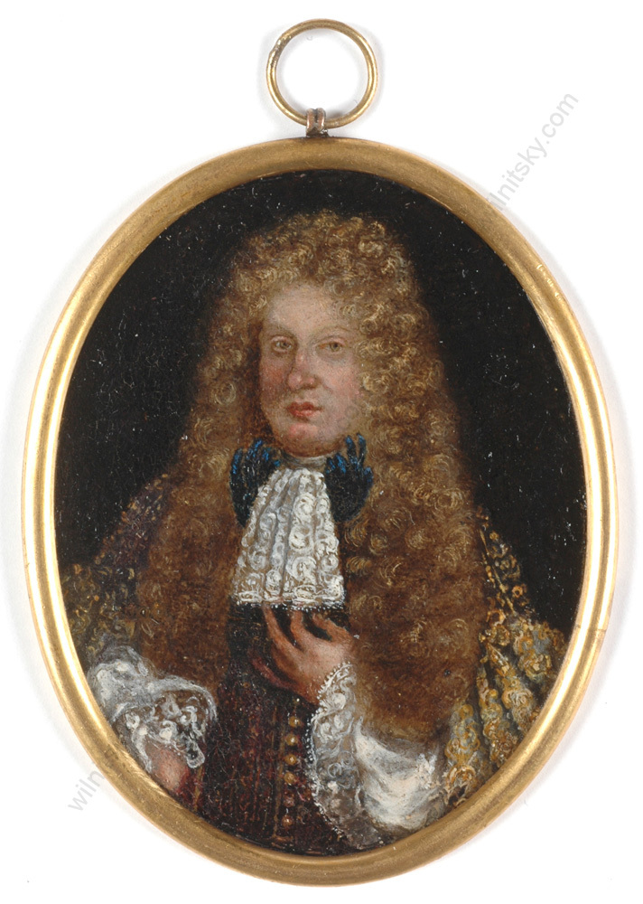 «Nobleman with allonge wig», Flemish oil miniature on copper, ca. 1700