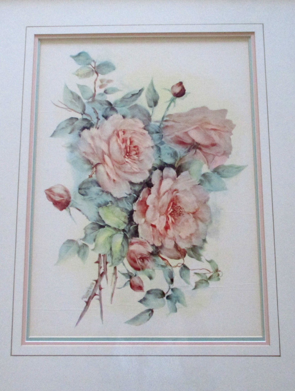 Framed Pink Rose Floral Art Print Classic Watercolor Style Botanical Decor