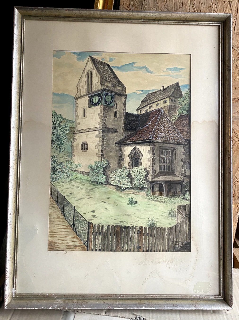 Watercolor Old Town Church But Where? Austria Frame Antique W. Ertel Sacred