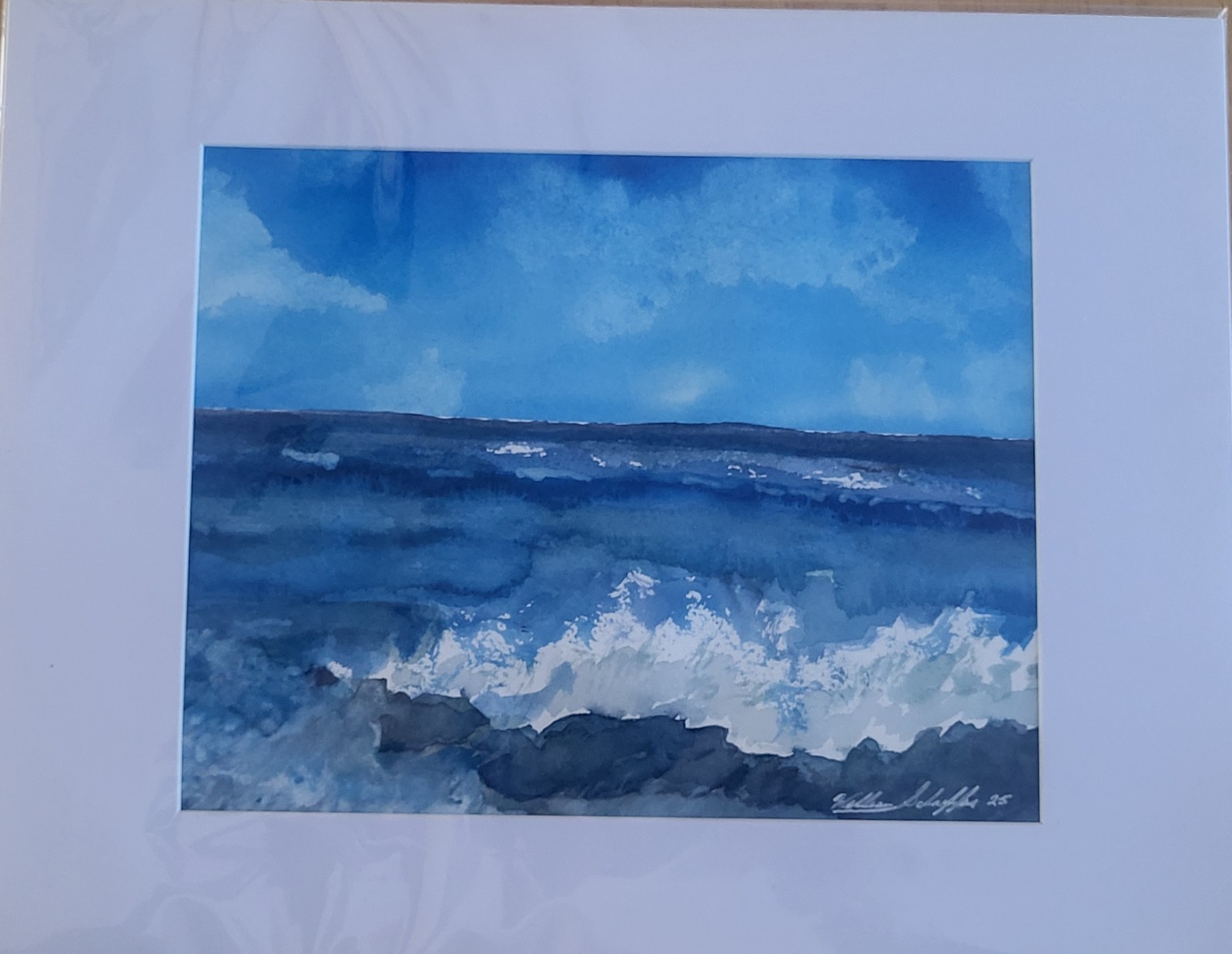 Original William Schaeffer Watercolor Seascape Ocean Waves Matted Signed 11×14