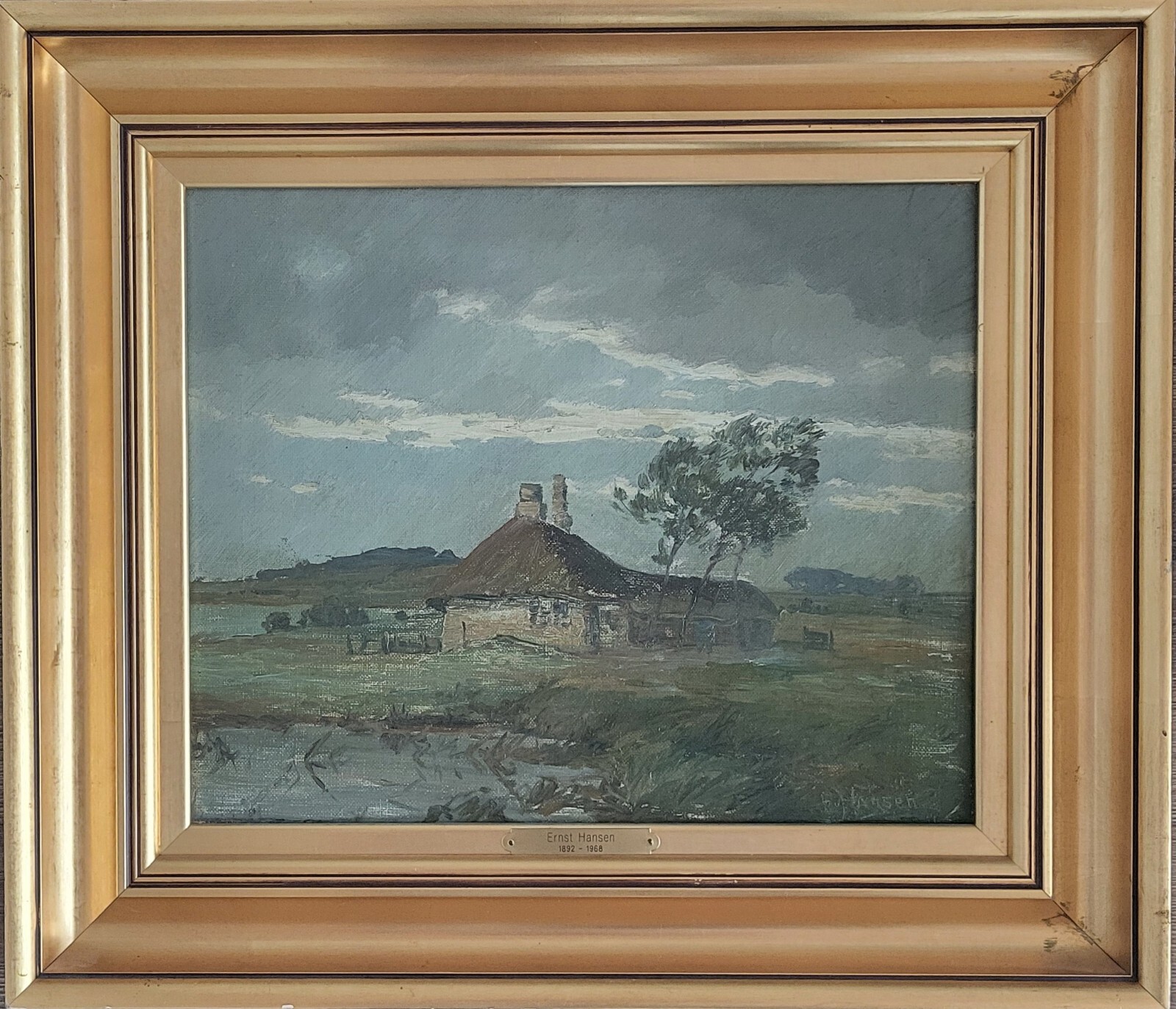 Oil painting. E. Hansen: ”House in the marshland”