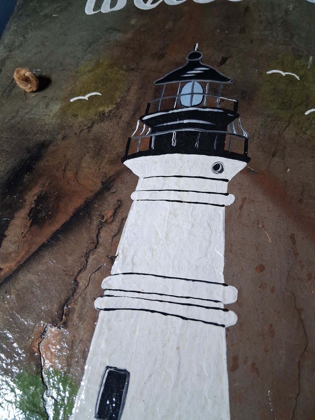 Lighthous Original Painting Florida Key West vintage On Slate Signed