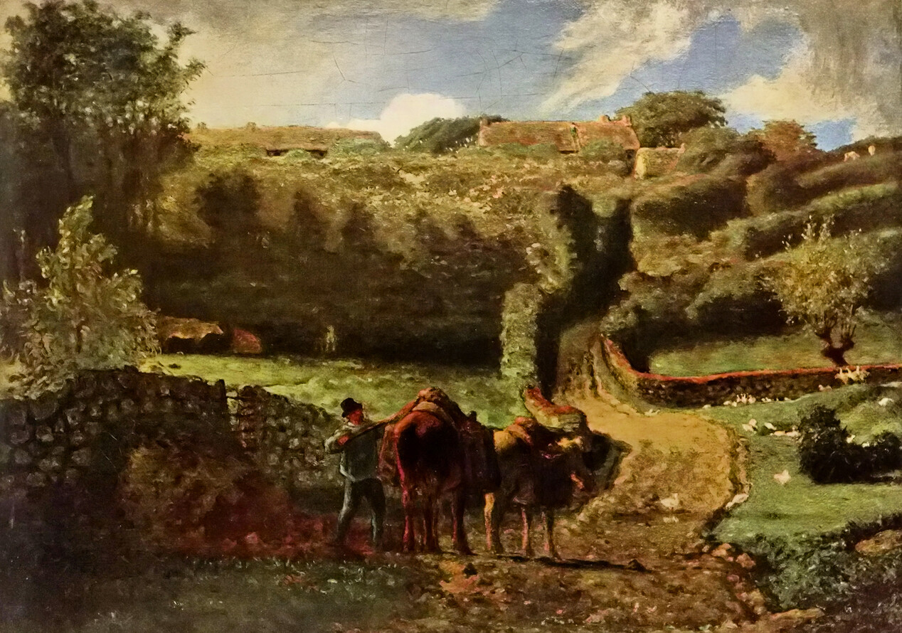 Oil painting Jean-Francois Millet – Der Weiler Cousin bei Gréville summer view