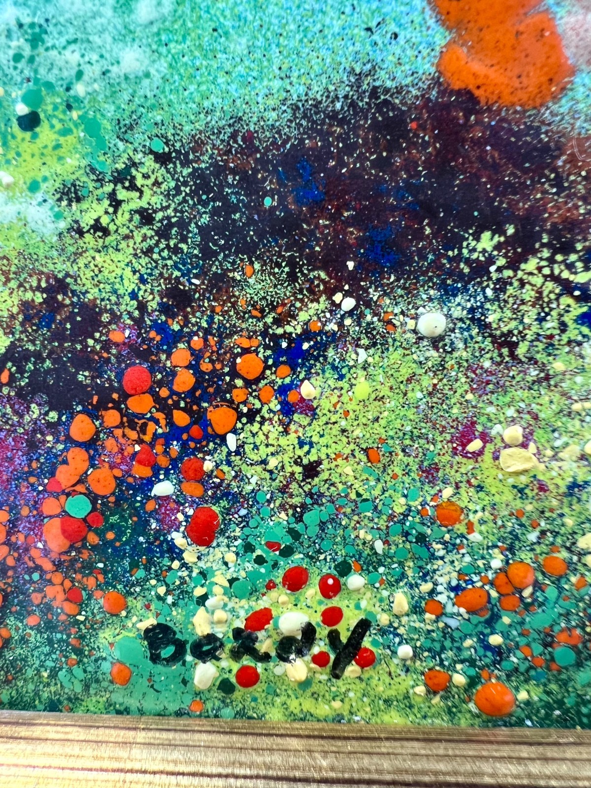Framed signed original enamel on copper painting Wood velvet Gallery Wall art