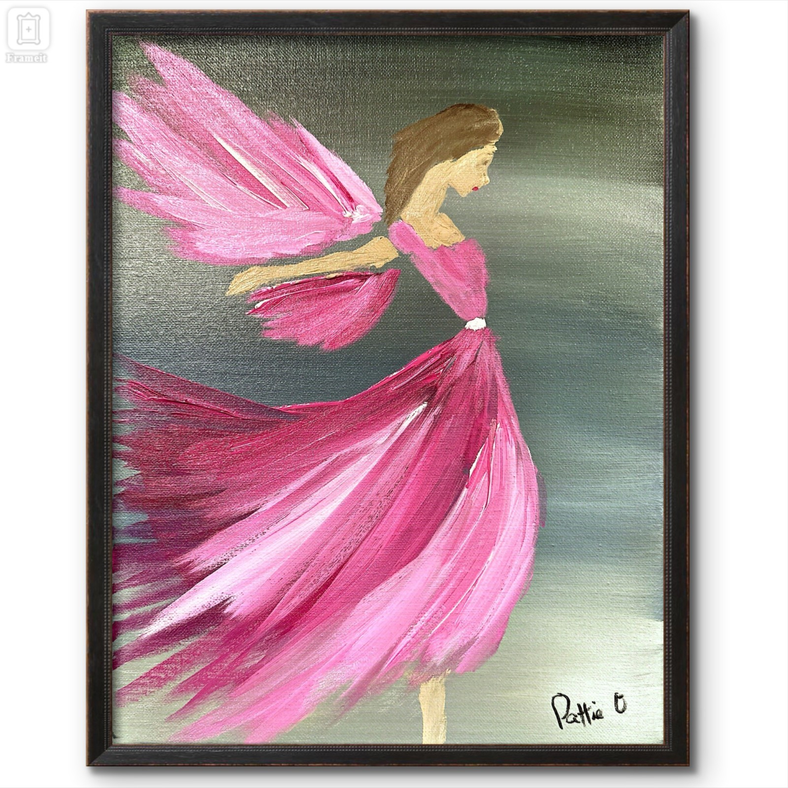 Drifting Grace Angel 14×11 Folk Art Painting Canvas Signed Home Bedroom Decor