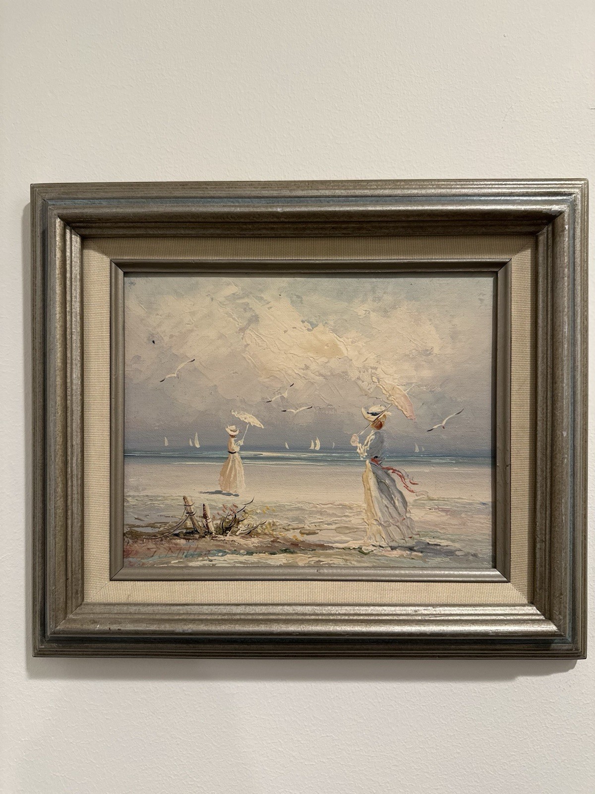 Oil On Masonite, Ladies On The Beach, Original J. Miller