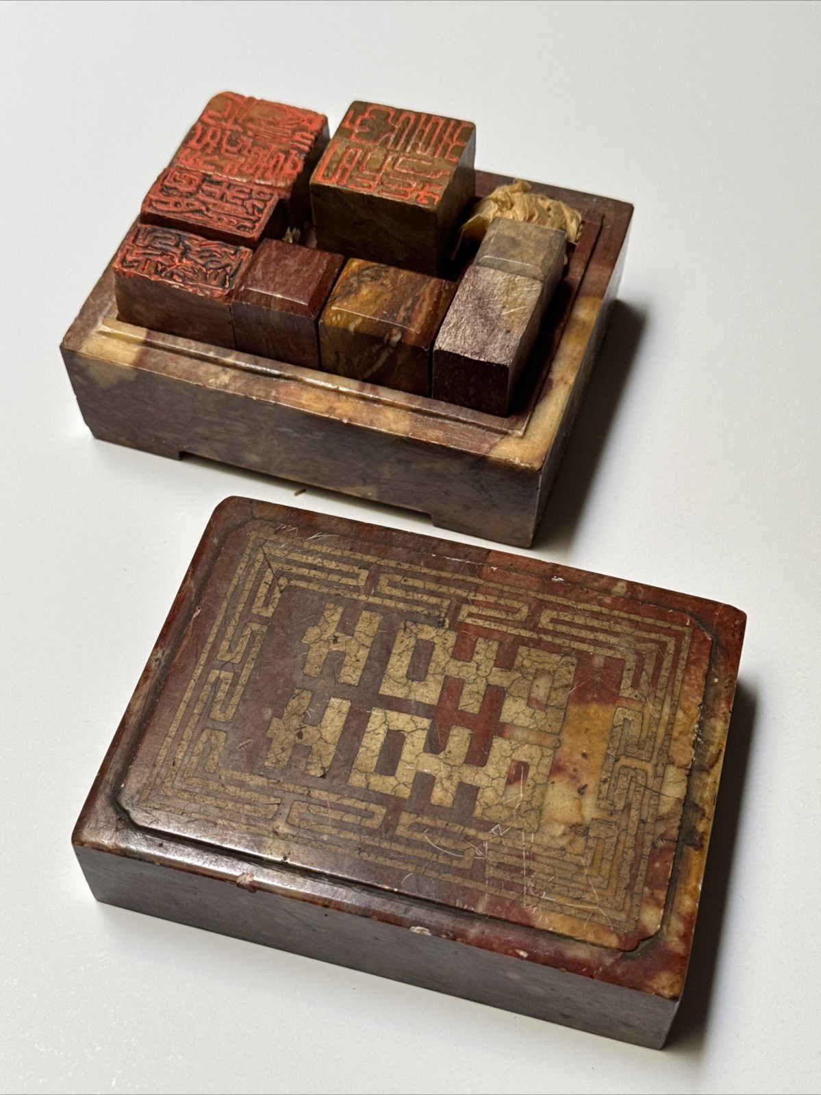 Antique Calligraphy Poetry Scholar China Japan Korean Collection Box Chops Stone