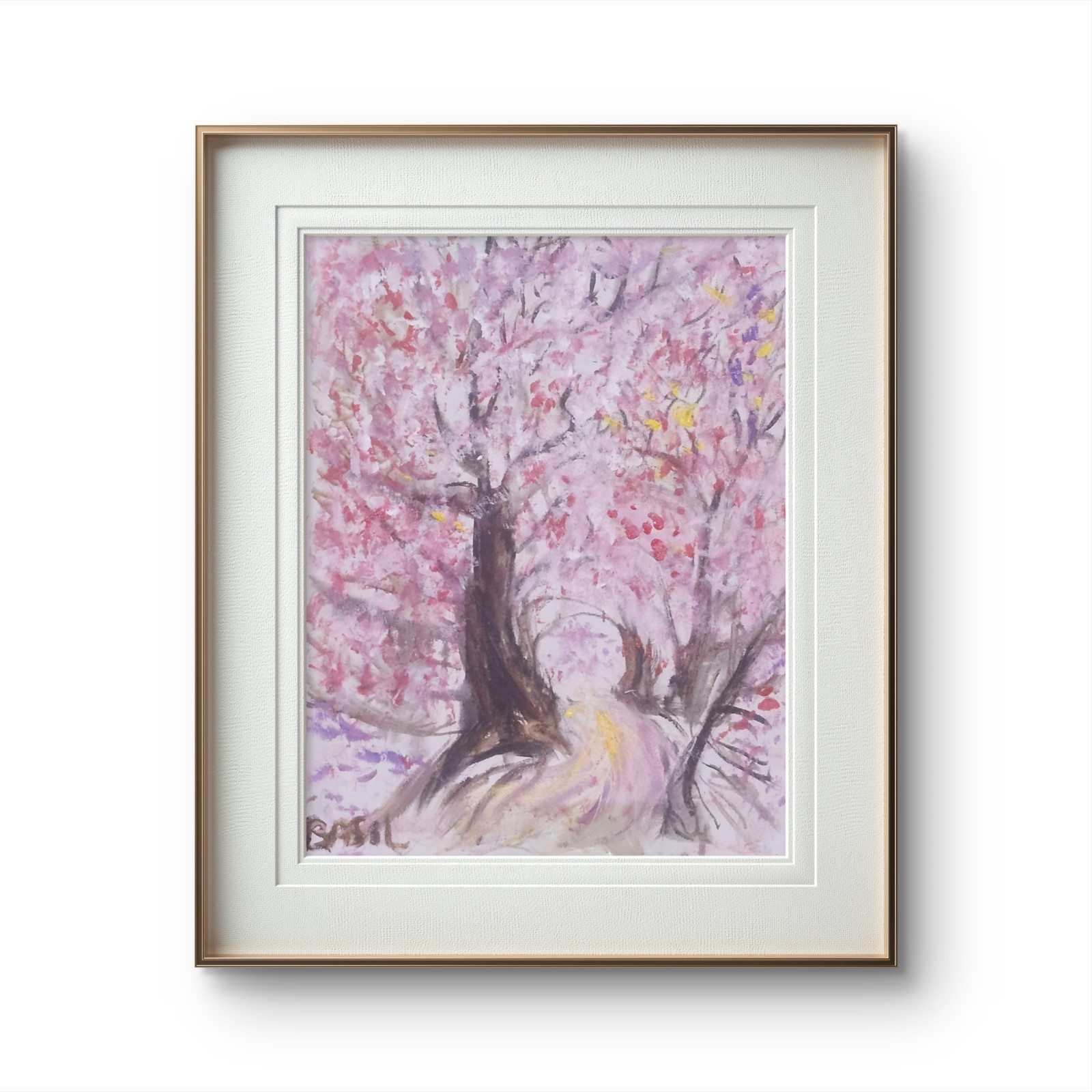 Cherry Blossom Walk Colorful Modern Art Acrylic Painting Canvas 11×14
