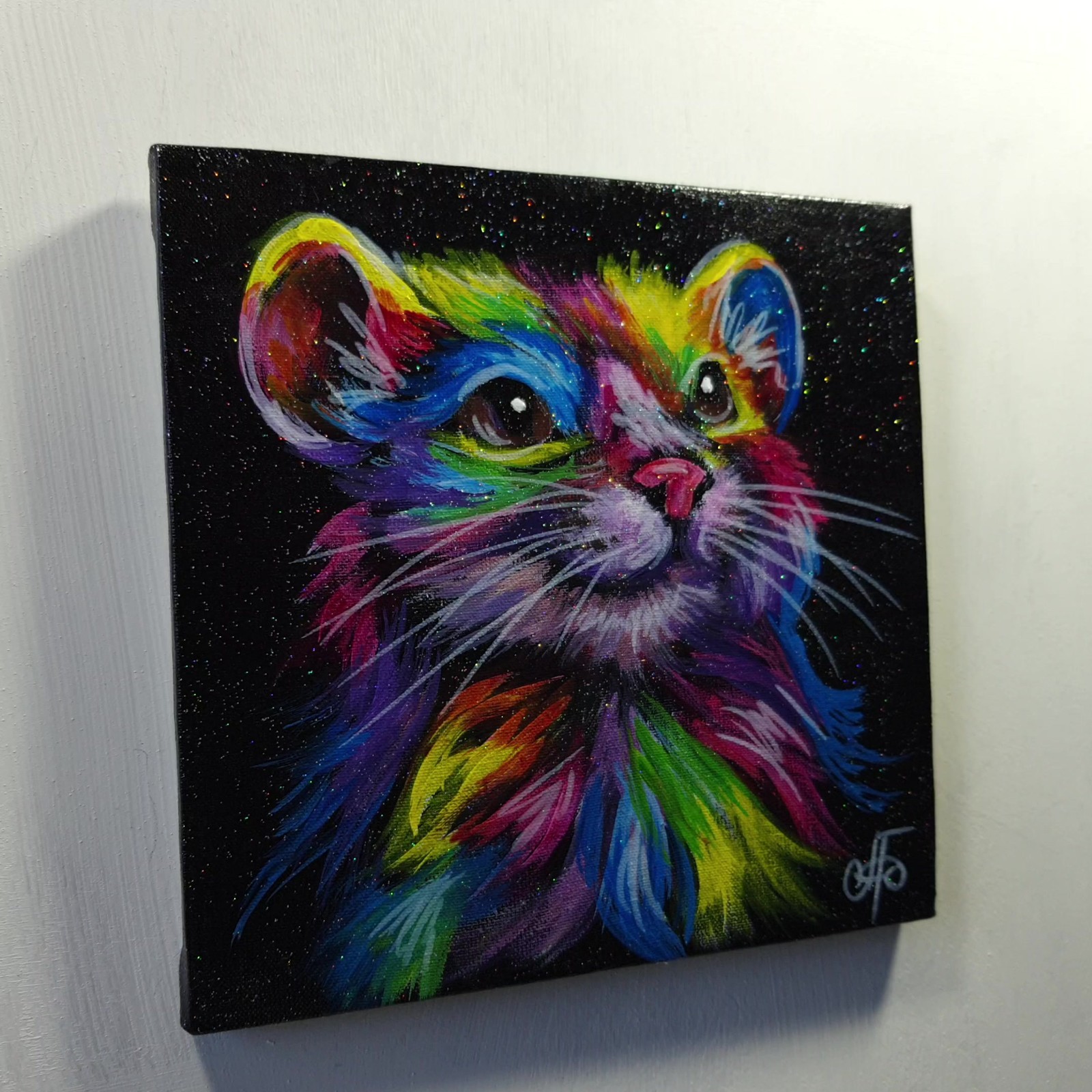 Rainbow Mouse Original Acrylic Painting Animal Portrait Canvas Wall Art Decor